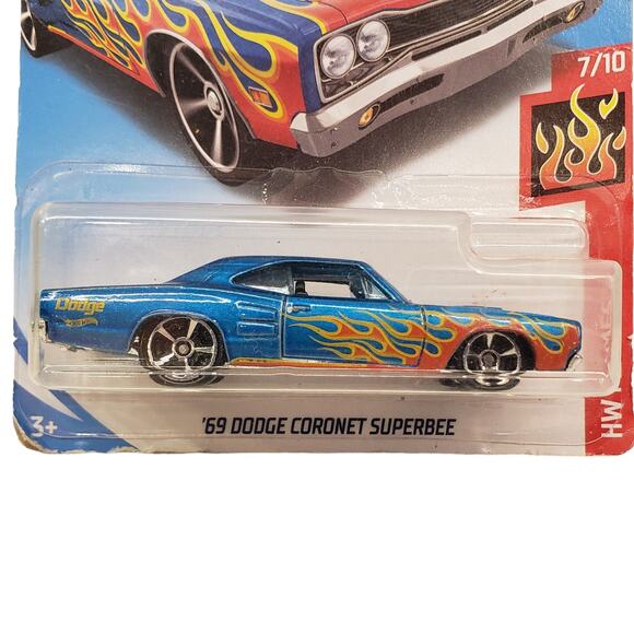 Hot Wheels 69 Dodge Coronet Superbee Numbered Die Cast Car with Flames - Picture 2 of 9